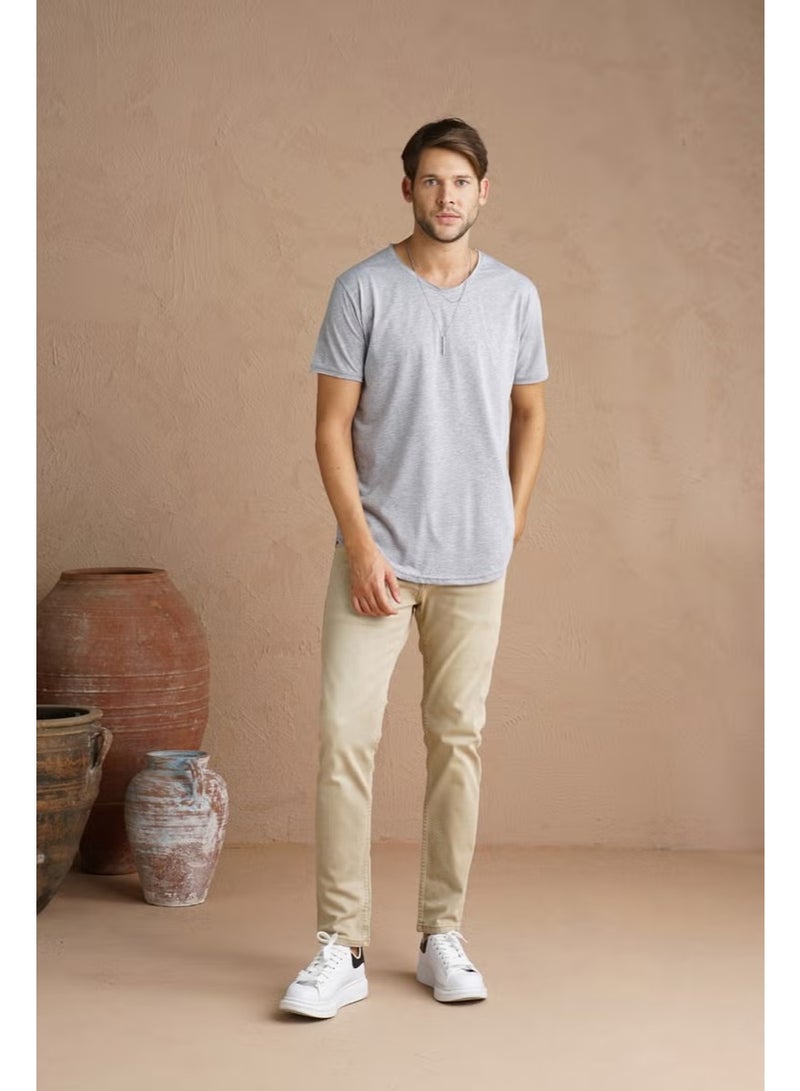 Cool Tarz Cool Style Gray Men's Oval Cut Slim Fit Sloppy Collar Casual T-Shirt - Image 2